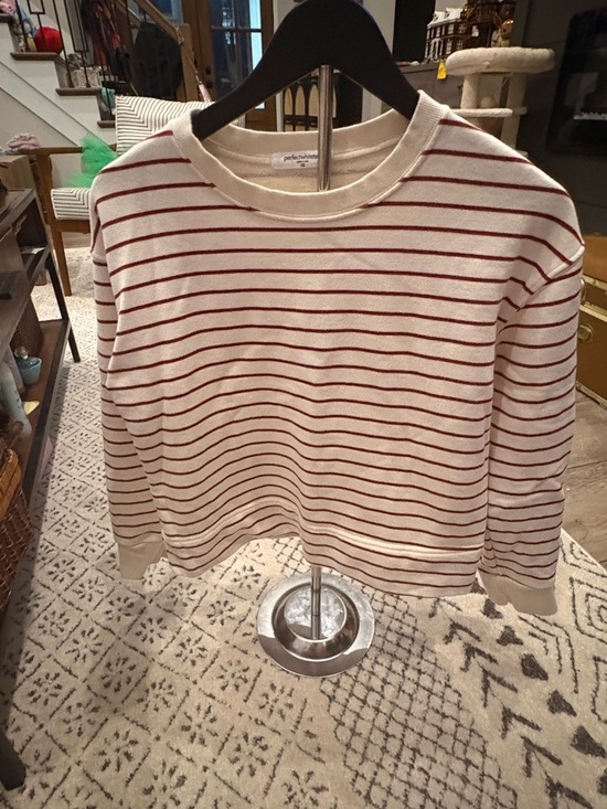 perfectwhitetee Tops - perfectwhitetee Cream and Red Striped Crewneck Sweatshirt